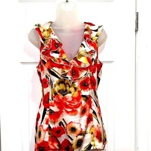 Cache Vintage Floral Tie Waist Top Ruffled Collar size Medium